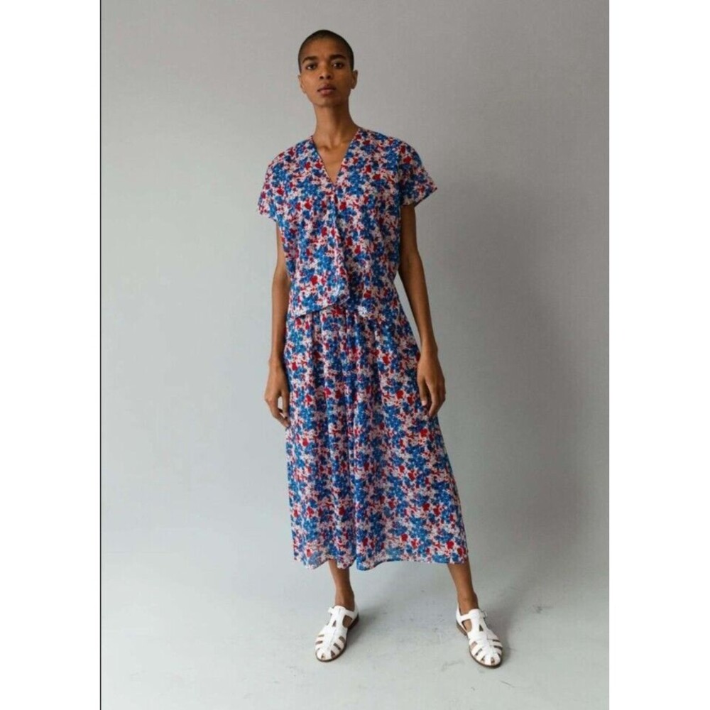 CARON CALLAHAN Selma Maxi Dress Floral Short Sleeve Cotton Voile Posy Small